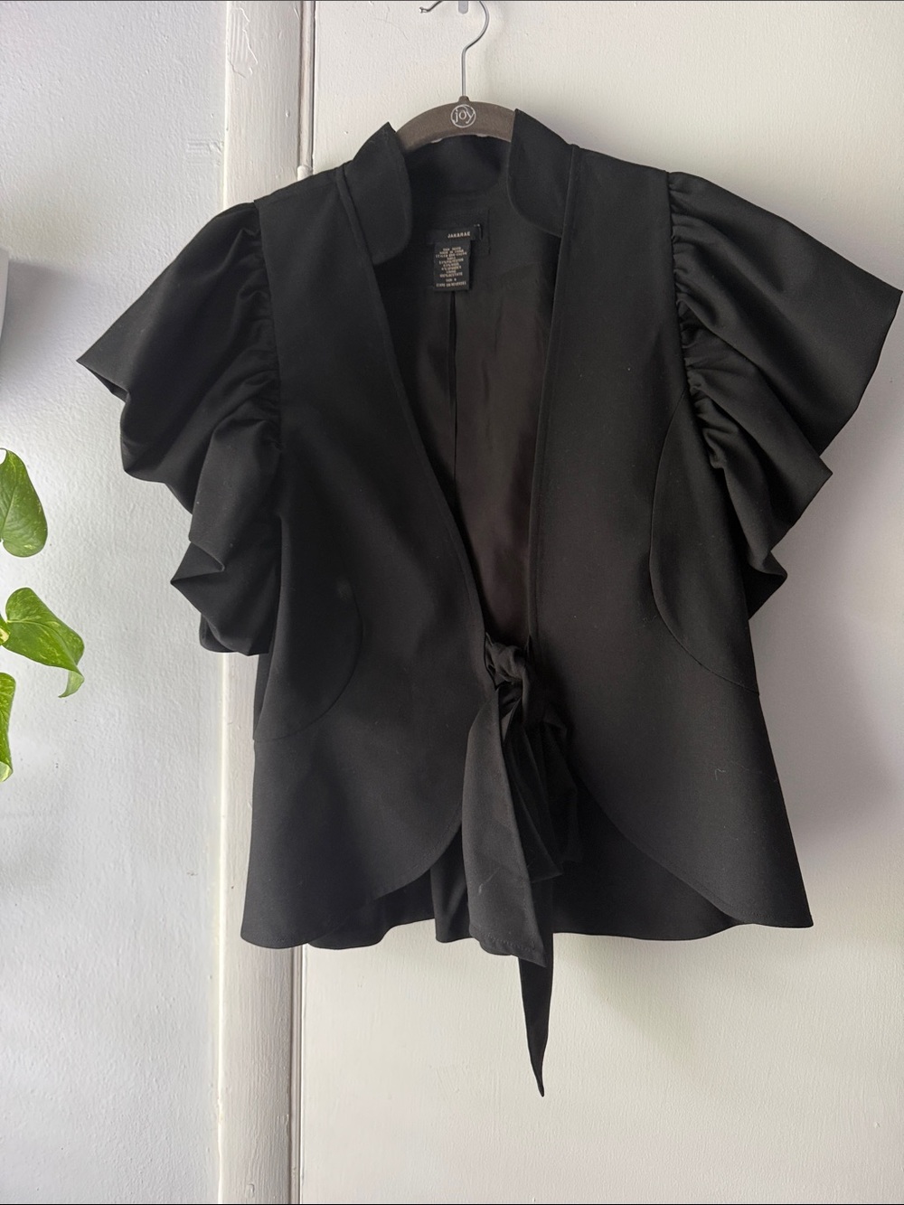 Black Ruffle Sleeve Tie-Front Blouse - Unknown Brand